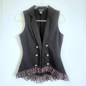 Wet Seal | Y2K Black Vest with Floral Ruffle Trim Size XS